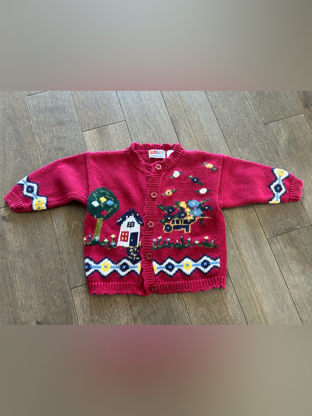 VNTG McKids' Mc Donald’s Knit Cardigan with Whimsical Cottage design size 18M